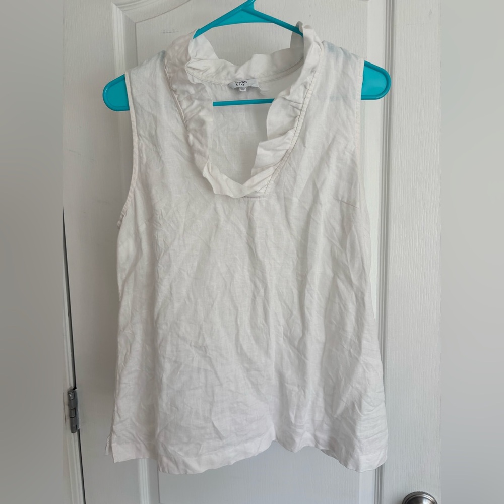 Crown & Ivy Ruffled Neck White Blouse